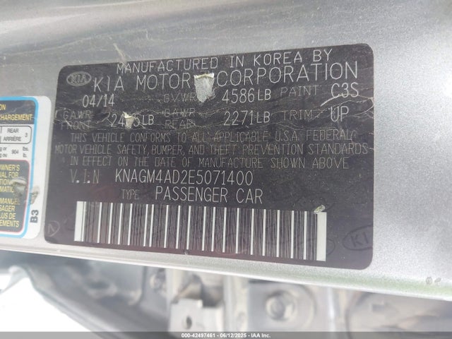 KIA dohc mpi theta ii 2014 KNAGM4AD2E5071400 Image 9
