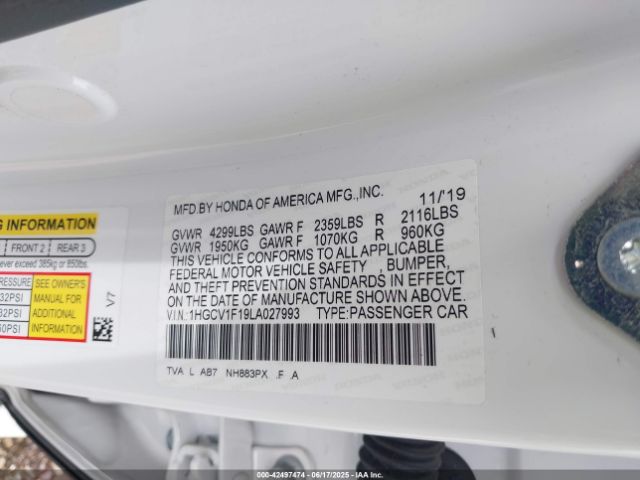 2020 HONDA ACCORD 1HGCV1F19LA027993 Photo 8