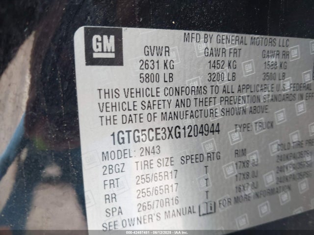 1GTG5CE3XG1204944 GMC lfx - sidi, vvt, e85 max, aluminum
