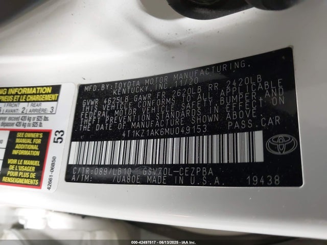 4T1KZ1AK6MU049153 Toyota 2gr-fks