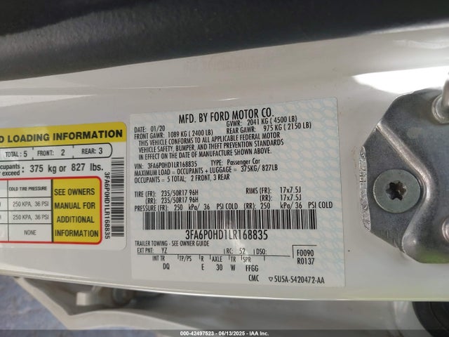 Ford Fusion 2020 3FA6P0HD1LR168835 Image 9