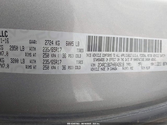 Chrysler Pacifica 2017 2C4RC1BG7HR642618 Image 9