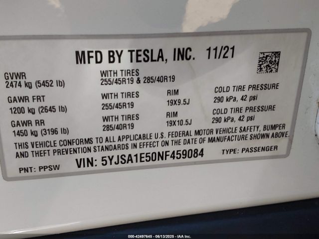 2022 TESLA MODEL S 5YJSA1E50NF459084 Photo 8