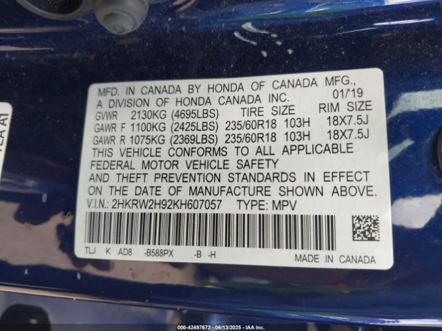 2HKRW2H92KH607057 Honda l15be