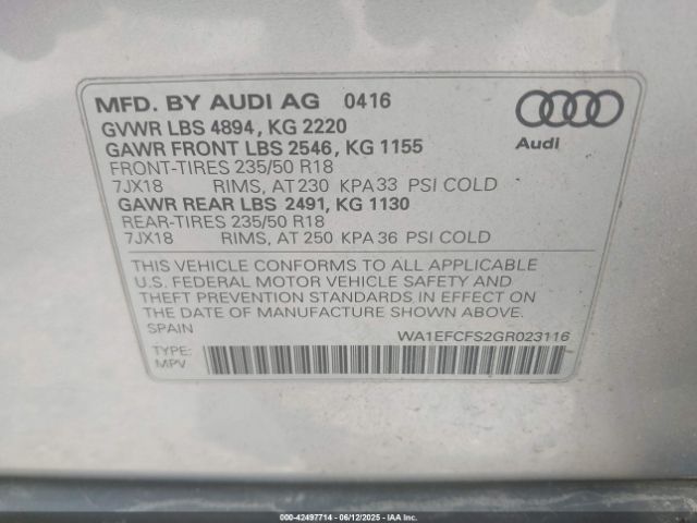 2016 AUDI Q3 WA1EFCFS2GR023116 Photo 8