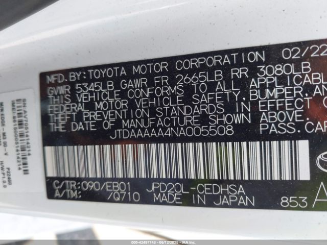 JTDAAAAA4NA005508 Toyota Mirai Limited