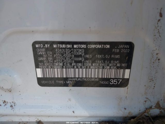 2022 MITSUBISHI OUTLANDER SPORT JA4ARUAU7NU009646 Photo 8