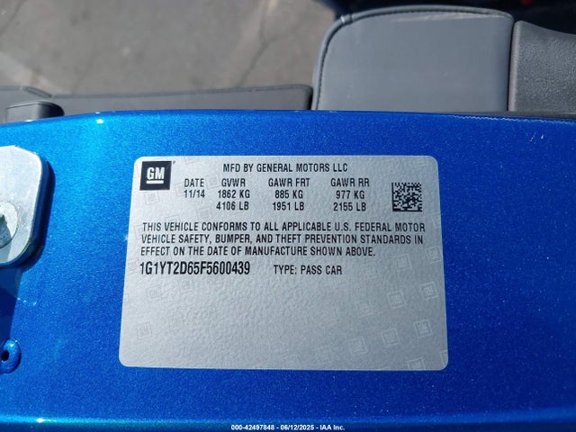 Chevrolet Lt4 2015 1G1YT2D65F5600439 Image 9