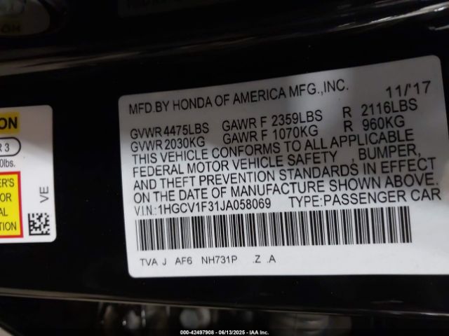 1HGCV1F31JA058069 Honda l15be