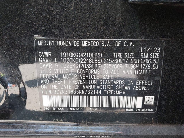 3CZRZ1H33RM732144 Honda k20z5