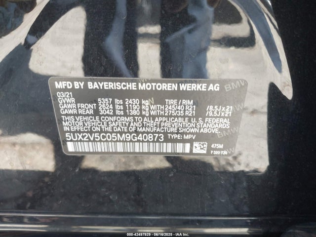 BMW 2021 2021 5UX2V5C05M9G40873 Image 9