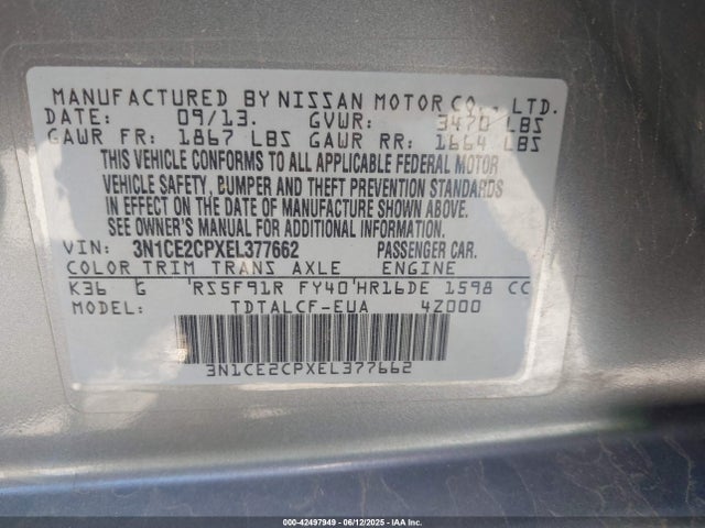 Nissan Versa Note S (sr) 2014 3N1CE2CPXEL377662 Image 9