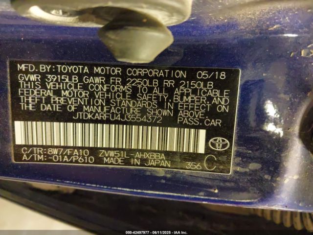JTDKARFU4J3554372 Toyota Prius Two Eco