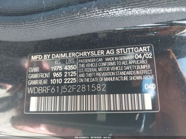 2002 MERCEDES-BENZ C 240 WDBRF61J52F281582 Photo 8