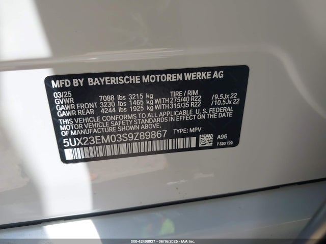 5UX23EM03S9Z89867 BMW X7