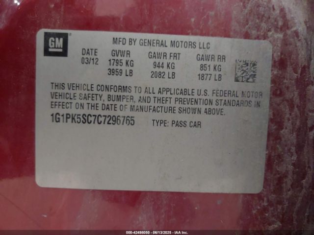 2012 CHEVROLET CRUZE 1G1PK5SC7C7296765 Photo 8