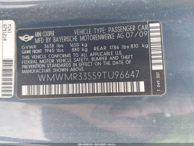 2009 MINI COOPER WMWMR33559TU96647 Photo 8