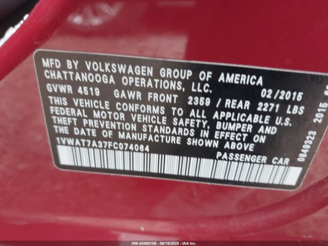 2015 VOLKSWAGEN PASSAT 1VWAT7A37FC074064 Photo 8