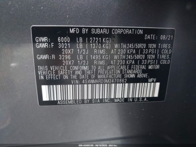 2021 SUBARU ASCENT 4S4WMARD9M3470862 Photo 8