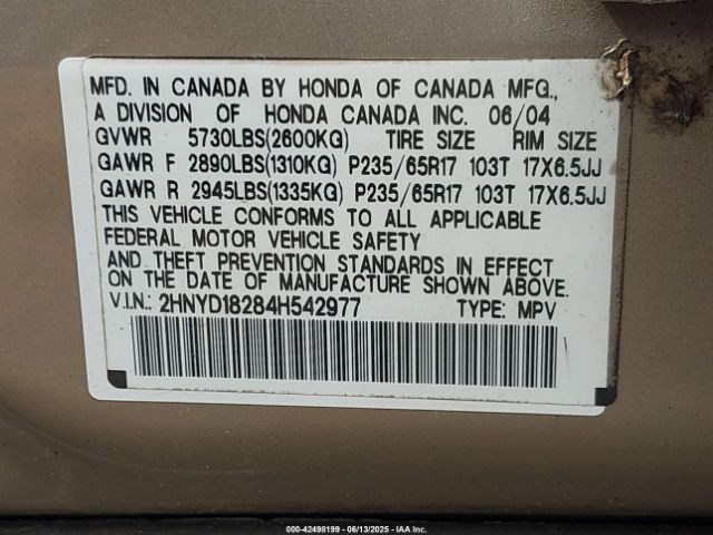 2004 ACURA MDX 2HNYD18284H542977 Photo 8