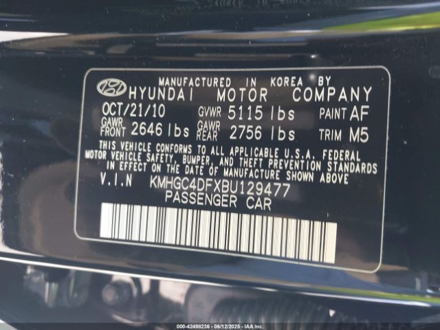 2011 HYUNDAI GENESIS KMHGC4DFXBU129477 Photo 8