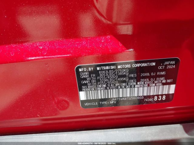 2025 MITSUBISHI OUTLANDER PHEV JA4T5VA97SZ003933 Photo 8