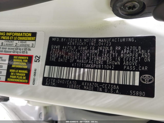 4T1T11AK6PU811042 Toyota a25a-fks