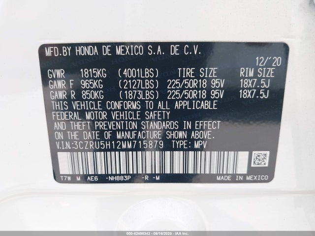 3CZRU5H12MM715879 Honda r18z9
