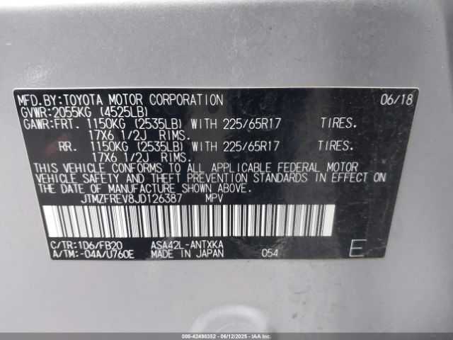 JTMZFREV8JD126387 Toyota 2ar-fe