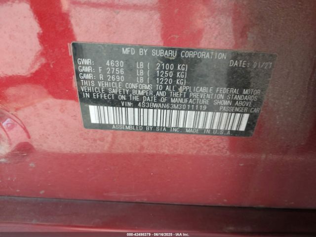 2021 SUBARU LEGACY 4S3BWAN63M3011119 Photo 8