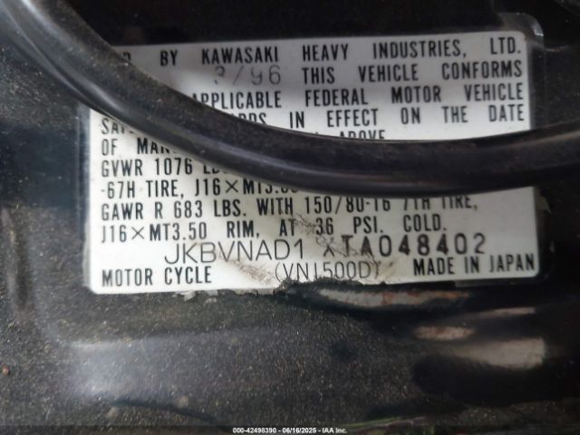 1996 KAWASAKI VN1500 JKBVNAD1XTA048402 Photo 9