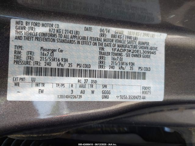 1FADP3K20EL309945 Ford 2014