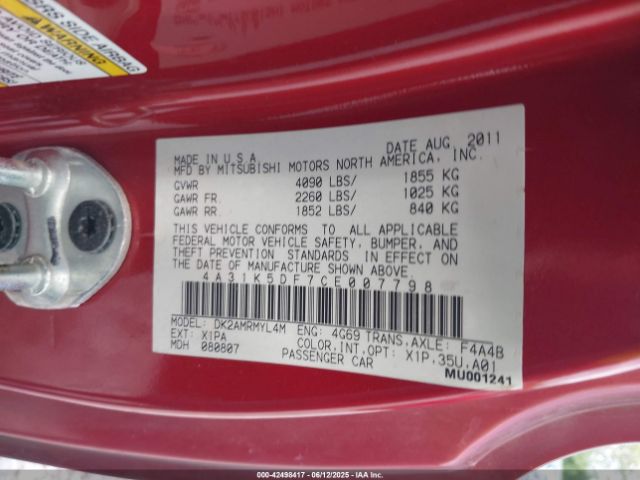 2012 MITSUBISHI ECLIPSE 4A31K5DF7CE007798 Photo 8