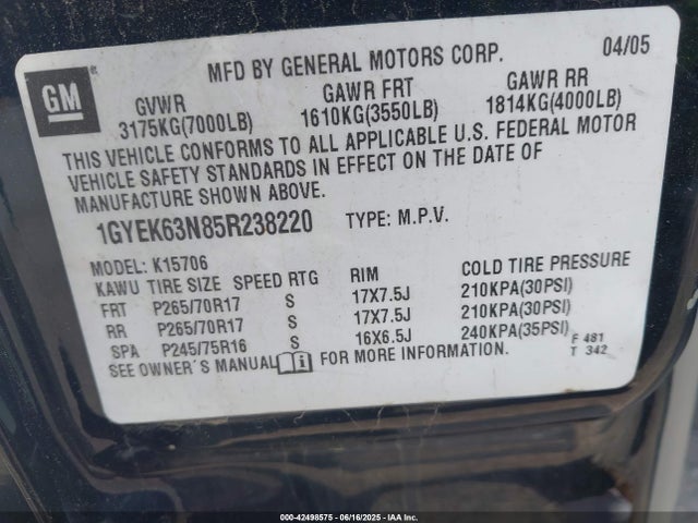 2005 CADILLAC ESCALADE 1GYEK63N85R238220 Photo 8