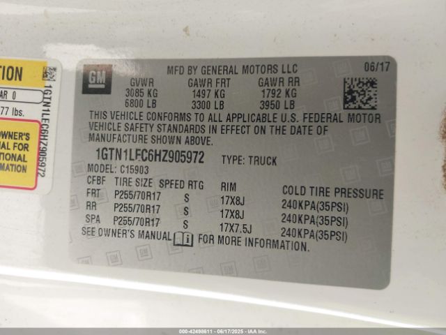 1GTN1LEC6HZ905972 GMC l83 -spark ignited direct injection, variable valve timing, afm, e85 max, alum