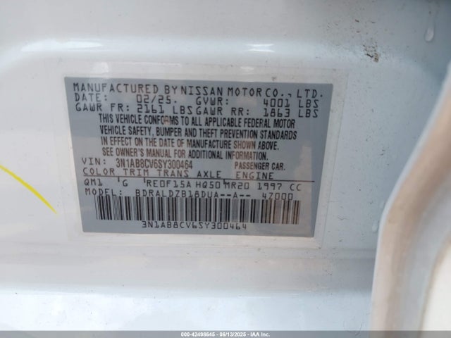 3N1AB8CV6SY300464 Nissan SENTRA SV