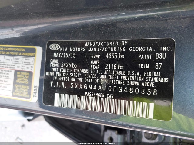 5XXGM4A70FG480358 KIA dohc gdi theta ii