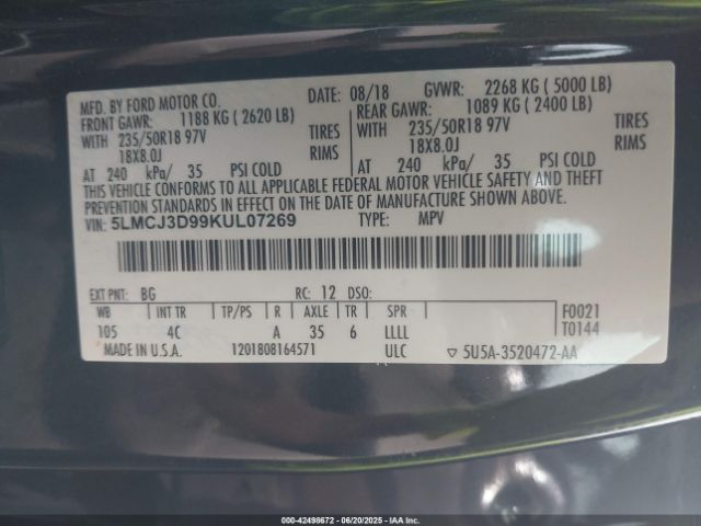 2019 LINCOLN MKC 5LMCJ3D99KUL07269 Photo 8