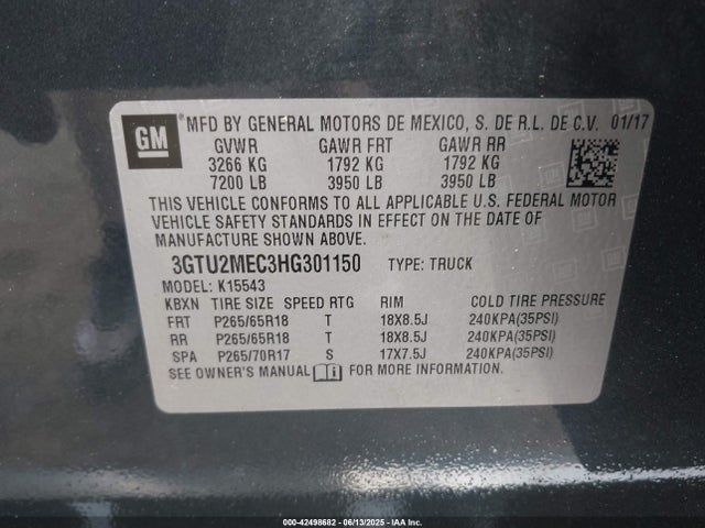3GTU2MEC3HG301150 GMC l83 -spark ignited direct injection, variable valve timing, afm, e85 max, alum