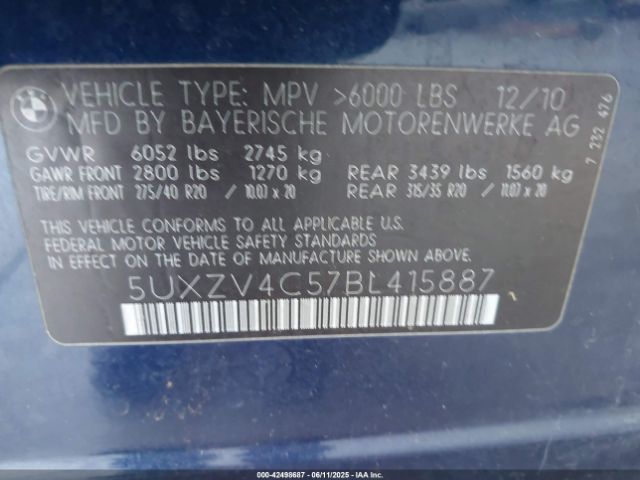 2011 BMW X5 5UXZV4C57BL415887 Photo 8