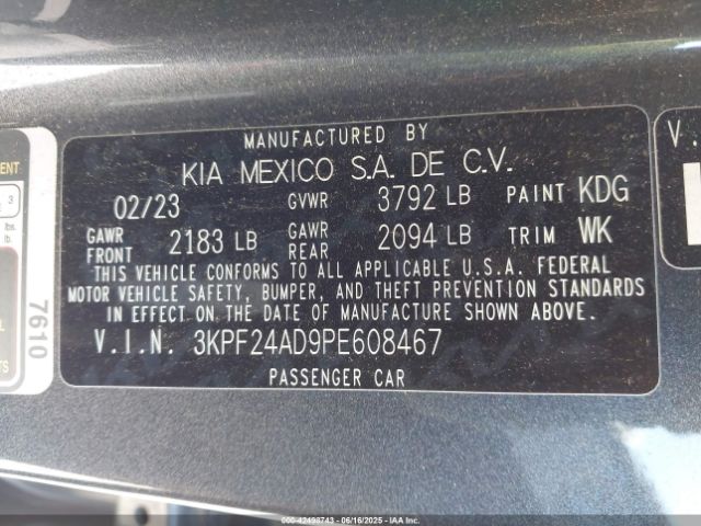 3KPF24AD9PE608467 KIA mpi nu