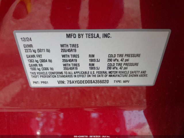 2025 TESLA MODEL Y 7SAYGDED0SA356020 Photo 8