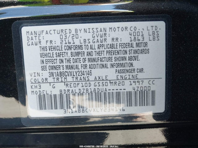 3N1AB8CVXLY234146 Nissan Sentra