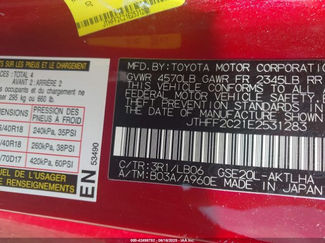 2014 LEXUS IS 250C JTHFF2C21E2531283 Photo 8