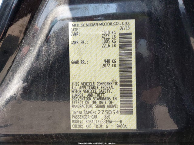 Nissan Altima 2.5 Sv 2015 1N4AL3AP6FC275054 Image 9