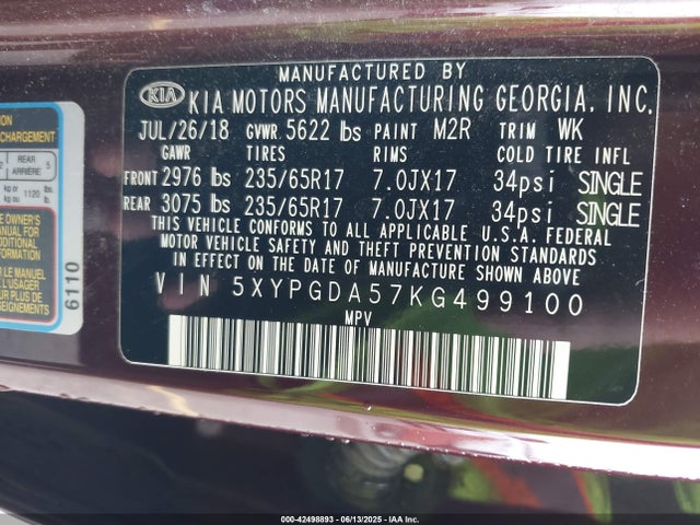 5XYPGDA57KG499100 KIA gdi lambda-ii