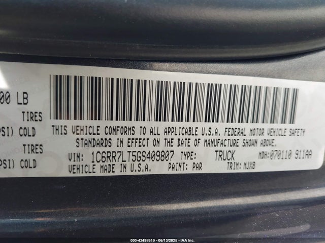 1C6RR7LT5GS409807 RAM 2016