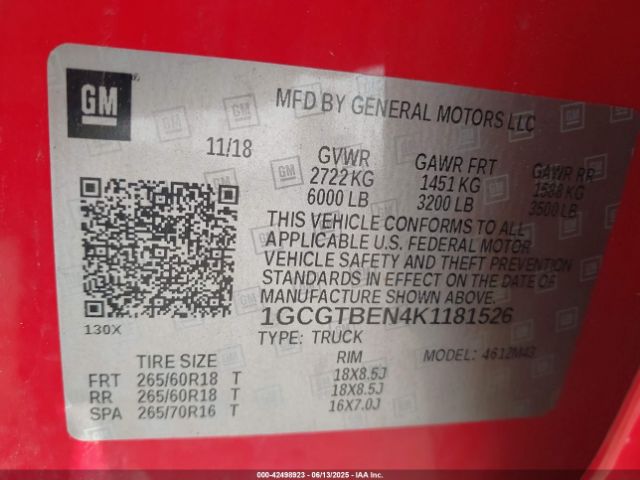 1GCGTBEN4K1181526 Chevrolet Colorado Wt