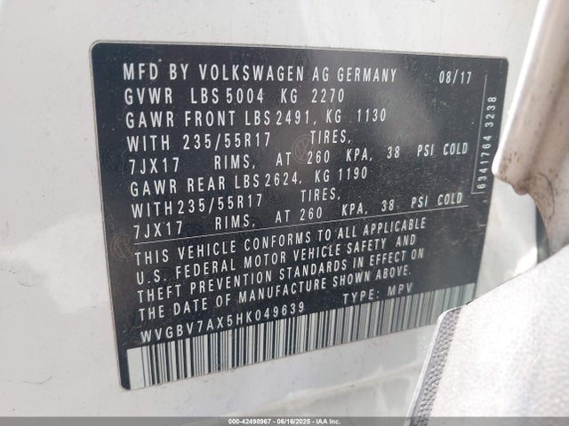 WVGBV7AX5HK049639 Volkswagen 2.0 tsi