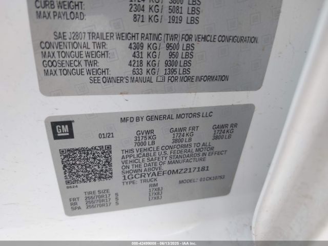 1GCRYAEF0MZ217181 Chevrolet l82